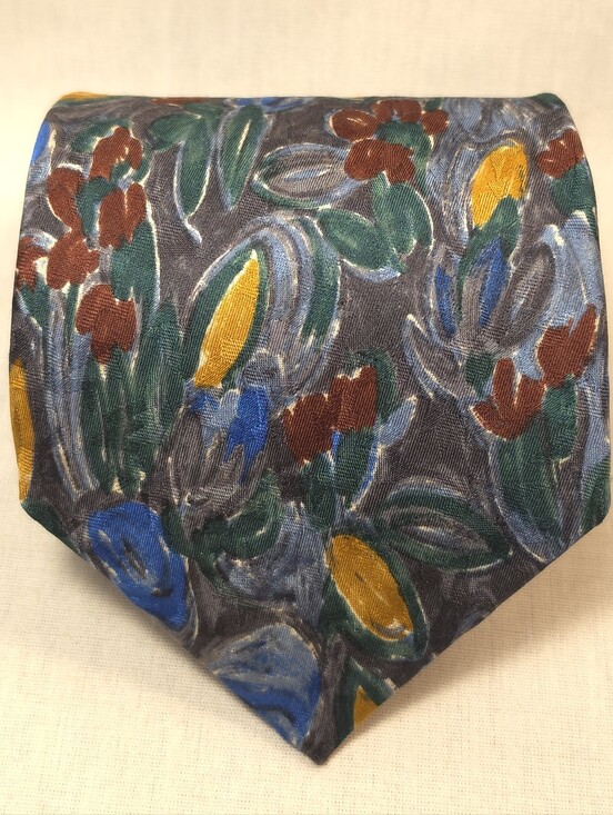 Emanuel Ungaro Other - Emanuel Ungaro Floral Silk Tie in Gray, Blue, Green, Yellow, Brown